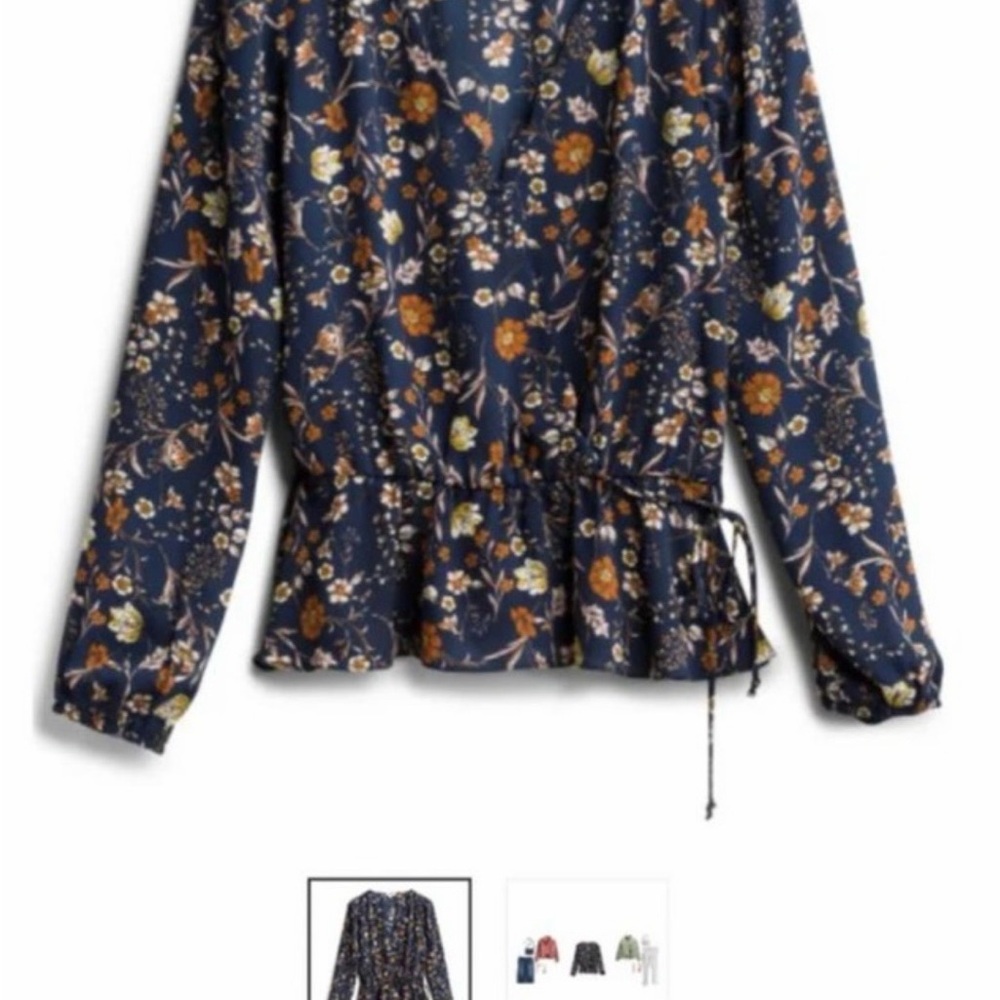 nine britton Navy Floral Tie-Waist Blouse